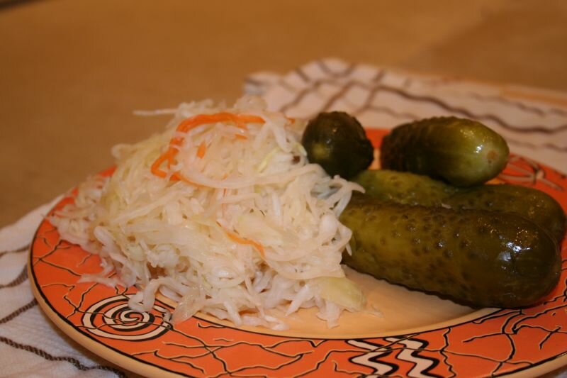 salted cucumbers and salted cabbage